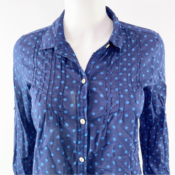 Birds Of Paradis by Trovata Women's Navy Blue Polka Dot Long Sleeve Shirt Size S - Picture 4 of 11